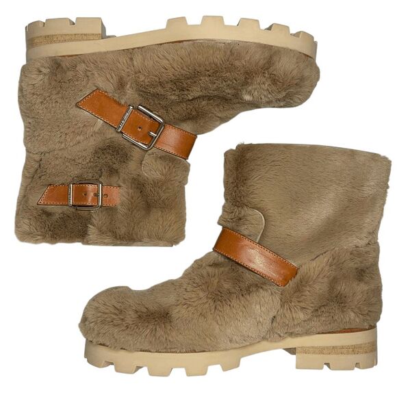 Jimmy Choo Youth II Teddy Faux Fur Ankle Boots Tan Size 40 Women’s Designer - Picture 4 of 9